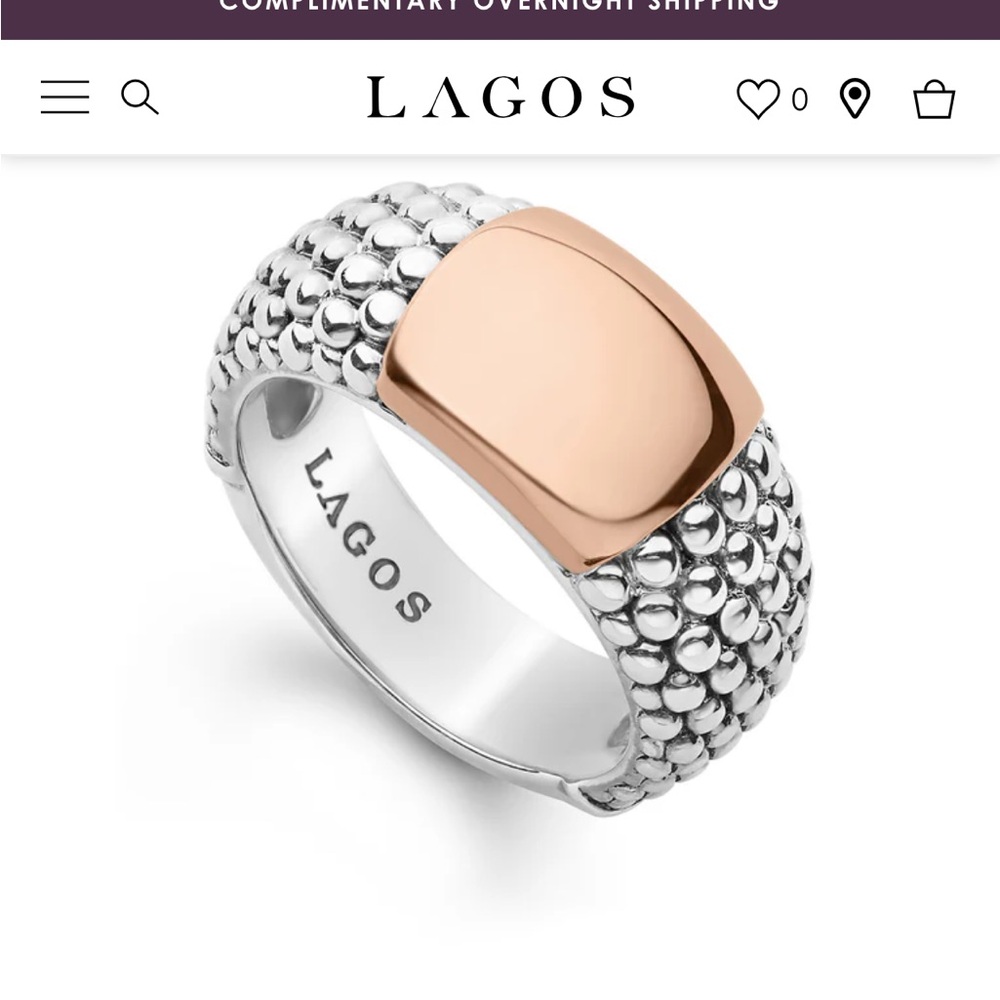New with tags Lagos caviar ring, silver and rose gold